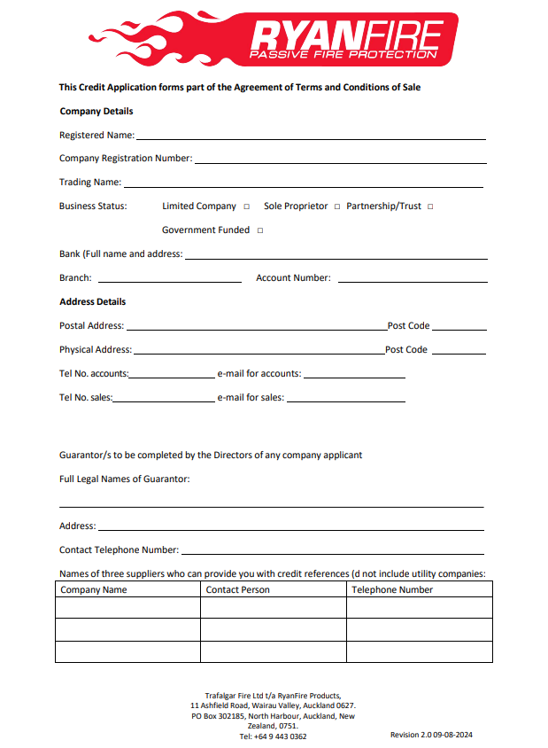 Ryanfire Account Application Form