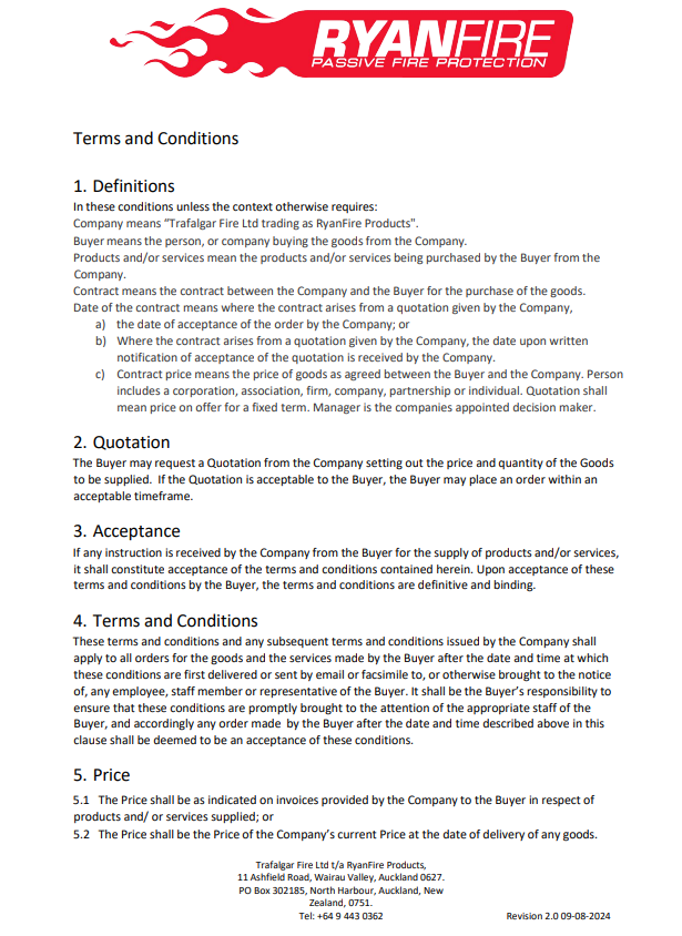 Ryanfire Terms & Conditions of Sale