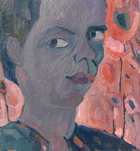 Selbstportrait mit stilisierten Blumen
